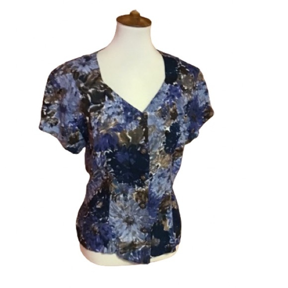 VTG 90s Blue Floral Button Down Top - Picture 2 of 12